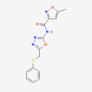 molecular formula C14H12N4O3S B2652593 5-methyl-N-(5-((phenylthio)methyl)-1,3,4-oxadiazol-2-yl)isoxazole-3-carboxamide CAS No. 955678-96-3