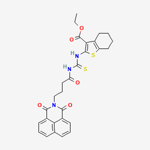 molecular formula C28H27N3O5S2 B2652605 ethyl 2-(3-(4-(1,3-dioxo-1H-benzo[de]isoquinolin-2(3H)-yl)butanoyl)thioureido)-4,5,6,7-tetrahydrobenzo[b]thiophene-3-carboxylate CAS No. 324774-47-2