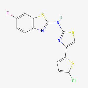 molecular formula C14H7ClFN3S3 B2652608 N-[4-(5-氯噻吩-2-基)-1,3-噻唑-2-基]-6-氟-1,3-苯并噻唑-2-胺 CAS No. 862976-13-4