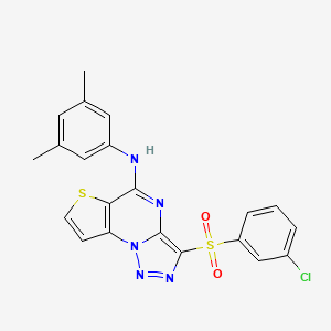 molecular formula C21H16ClN5O2S2 B2652611 3-[(3-chlorophenyl)sulfonyl]-N-(3,5-dimethylphenyl)thieno[2,3-e][1,2,3]triazolo[1,5-a]pyrimidin-5-amine CAS No. 892729-76-9