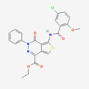 molecular formula C23H18ClN3O5S B2652626 5-[(5-氯-2-甲氧基苯甲酰基)氨基]-4-氧代-3-苯基噻吩并[3,4-d]嘧啶-1-羧酸乙酯 CAS No. 851947-30-3