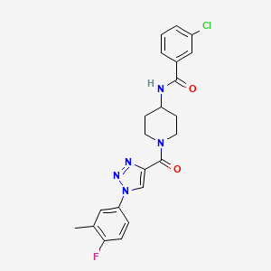 molecular formula C22H21ClFN5O2 B2652628 3-chloro-N-(1-(1-(4-fluoro-3-methylphenyl)-1H-1,2,3-triazole-4-carbonyl)piperidin-4-yl)benzamide CAS No. 1251618-54-8