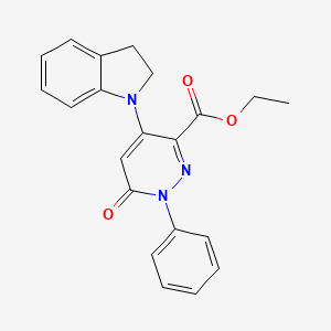 molecular formula C21H19N3O3 B2652639 Ethyl 4-(indolin-1-yl)-6-oxo-1-phenyl-1,6-dihydropyridazine-3-carboxylate CAS No. 923174-43-0