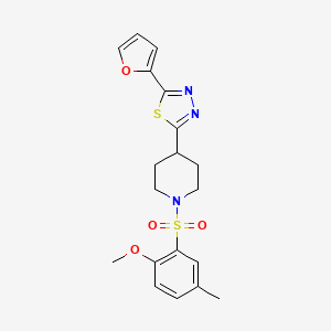 molecular formula C19H21N3O4S2 B2652643 2-(Furan-2-yl)-5-(1-((2-methoxy-5-methylphenyl)sulfonyl)piperidin-4-yl)-1,3,4-thiadiazole CAS No. 1105246-69-2