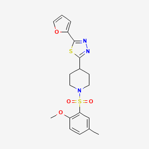 molecular formula C19H21N3O4S2 B2652643 2-(呋喃-2-基)-5-(1-((2-甲氧基-5-甲苯基)磺酰基)哌啶-4-基)-1,3,4-噻二唑 CAS No. 1105246-69-2