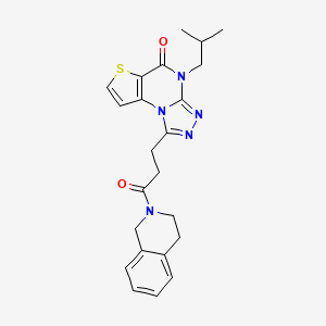 molecular formula C23H25N5O2S B2652649 1-(3-(3,4-dihydroisoquinolin-2(1H)-yl)-3-oxopropyl)-4-isobutylthieno[2,3-e][1,2,4]triazolo[4,3-a]pyrimidin-5(4H)-one CAS No. 1216985-52-2