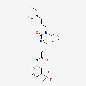 molecular formula C23H29F3N4O2S B2652662 2-((1-(3-(diethylamino)propyl)-2-oxo-2,5,6,7-tetrahydro-1H-cyclopenta[d]pyrimidin-4-yl)thio)-N-(3-(trifluoromethyl)phenyl)acetamide CAS No. 898460-26-9