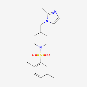 molecular formula C18H25N3O2S B2652664 1-((2,5-二甲苯基)磺酰基)-4-((2-甲基-1H-咪唑-1-基)甲基)哌啶 CAS No. 1396886-88-6