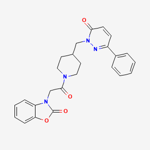 molecular formula C25H24N4O4 B2652668 3-(2-Oxo-2-{4-[(6-oxo-3-phenyl-1,6-dihydropyridazin-1-yl)methyl]piperidin-1-yl}ethyl)-2,3-dihydro-1,3-benzoxazol-2-one CAS No. 2097889-28-4