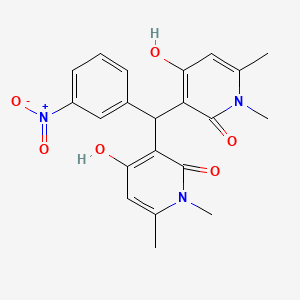 molecular formula C21H21N3O6 B2652673 3,3'-((3-nitrophenyl)methylene)bis(4-hydroxy-1,6-dimethylpyridin-2(1H)-one) CAS No. 883086-88-2