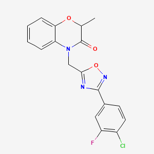molecular formula C18H13ClFN3O3 B2652674 4-((3-(4-chloro-3-fluorophenyl)-1,2,4-oxadiazol-5-yl)methyl)-2-methyl-2H-benzo[b][1,4]oxazin-3(4H)-one CAS No. 1206988-71-7
