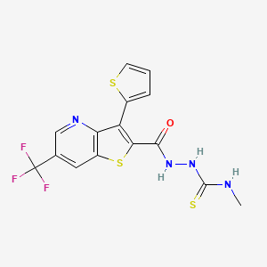 molecular formula C15H11F3N4OS3 B2652677 N-methyl-2-{[3-(2-thienyl)-6-(trifluoromethyl)thieno[3,2-b]pyridin-2-yl]carbonyl}-1-hydrazinecarbothioamide CAS No. 477854-05-0