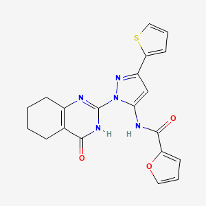 molecular formula C20H17N5O3S B2652684 N-(1-(4-oxo-3,4,5,6,7,8-hexahydroquinazolin-2-yl)-3-(thiophen-2-yl)-1H-pyrazol-5-yl)furan-2-carboxamide CAS No. 1207036-69-8