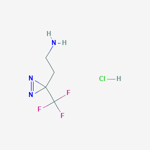 molecular formula C4H7ClF3N3 B2652685 2-[3-(三氟甲基)-3H-二氮杂环丙烷-3-基]乙胺盐酸盐 CAS No. 2095409-03-1