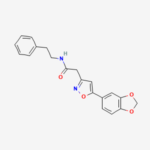 molecular formula C20H18N2O4 B2652690 2-(5-(benzo[d][1,3]dioxol-5-yl)isoxazol-3-yl)-N-phenethylacetamide CAS No. 1105244-70-9