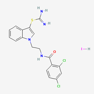 molecular formula C18H17Cl2IN4OS B2652695 1-(2-(2,4-二氯苯甲酰胺)乙基)-1H-吲哚-3-基氨基甲硫代氨基酸氢碘酸盐 CAS No. 1052407-40-5
