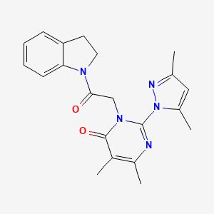 molecular formula C21H23N5O2 B2652813 3-[2-(2,3-二氢吲哚-1-基)-2-氧代乙基]-2-(3,5-二甲基吡唑-1-基)-5,6-二甲基嘧啶-4-酮 CAS No. 1002216-69-4