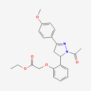 molecular formula C22H24N2O5 B2652834 Ethyl 2-[2-[2-acetyl-5-(4-methoxyphenyl)-3,4-dihydropyrazol-3-yl]phenoxy]acetate CAS No. 868212-13-9