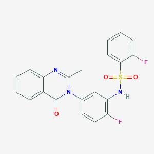 molecular formula C21H15F2N3O3S B2652853 2-氟-N-(2-氟-5-(2-甲基-4-氧代喹唑啉-3(4H)-基)苯基)苯磺酰胺 CAS No. 899969-83-6