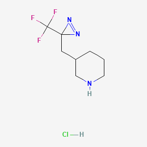 molecular formula C8H13ClF3N3 B2652855 3-[[3-(三氟甲基)二氮杂环丙-3-基]甲基]哌啶；盐酸盐 CAS No. 2375274-77-2