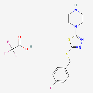 molecular formula C15H16F4N4O2S2 B2652858 2-((4-Fluorobenzyl)thio)-5-(piperazin-1-yl)-1,3,4-thiadiazole 2,2,2-trifluoroacetate CAS No. 1351596-99-0