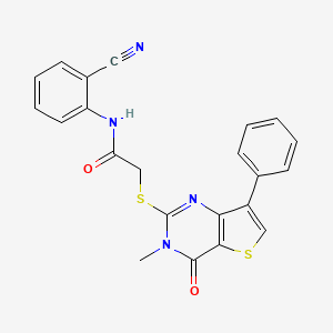molecular formula C22H16N4O2S2 B2652874 N-(2-氰基苯基)-2-[(3-甲基-4-氧代-7-苯基-3,4-二氢噻吩并[3,2-d]嘧啶-2-基)硫代]乙酰胺 CAS No. 1105249-05-5