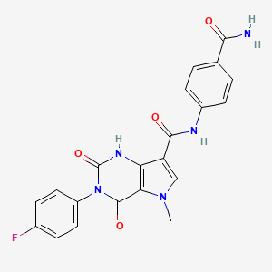 molecular formula C21H16FN5O4 B2652880 N-(4-氨基甲酰苯基)-3-(4-氟苯基)-5-甲基-2,4-二氧代-2,3,4,5-四氢-1H-吡咯并[3,2-d]嘧啶-7-甲酰胺 CAS No. 921853-12-5