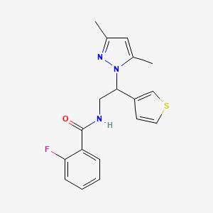 molecular formula C18H18FN3OS B2652890 N-(2-(3,5-二甲基-1H-吡唑-1-基)-2-(噻吩-3-基)乙基)-2-氟苯甲酰胺 CAS No. 2034491-99-9