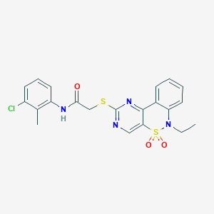 molecular formula C21H19ClN4O3S2 B2652891 N-(3-氯-2-甲基苯基)-2-((6-乙基-5,5-二氧化-6H-苯并[c]嘧啶并[4,5-e][1,2]噻嗪-2-基)硫代)乙酰胺 CAS No. 1111433-79-4