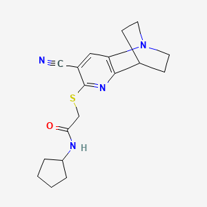 molecular formula C18H22N4OS B2652897 2-[(7-cyano-3,4-dihydro-2H-1,4-ethano-1,5-naphthyridin-6-yl)sulfanyl]-N-环戊基乙酰胺 CAS No. 728888-43-5