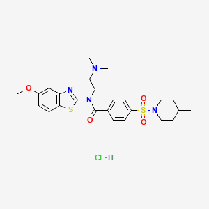 molecular formula C25H33ClN4O4S2 B2652920 N-(2-(dimethylamino)ethyl)-N-(5-methoxybenzo[d]thiazol-2-yl)-4-((4-methylpiperidin-1-yl)sulfonyl)benzamide hydrochloride CAS No. 1321893-13-3