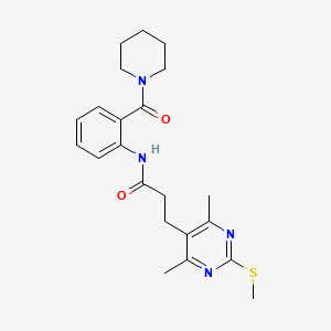 molecular formula C22H28N4O2S B2652935 3-[4,6-dimethyl-2-(methylsulfanyl)pyrimidin-5-yl]-N-[2-(piperidine-1-carbonyl)phenyl]propanamide CAS No. 1110872-59-7