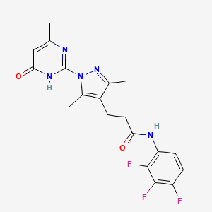 molecular formula C19H18F3N5O2 B2652936 3-(3,5-dimethyl-1-(4-methyl-6-oxo-1,6-dihydropyrimidin-2-yl)-1H-pyrazol-4-yl)-N-(2,3,4-trifluorophenyl)propanamide CAS No. 1171527-04-0