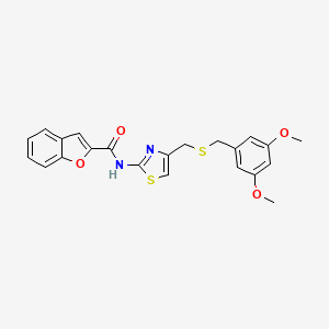 molecular formula C22H20N2O4S2 B2652938 N-(4-(((3,5-dimethoxybenzyl)thio)methyl)thiazol-2-yl)benzofuran-2-carboxamide CAS No. 941916-00-3