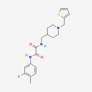 molecular formula C20H24FN3O2S B2652951 N1-(3-氟-4-甲苯基)-N2-((1-(噻吩-2-基甲基)哌啶-4-基)甲基)草酰胺 CAS No. 952981-61-2