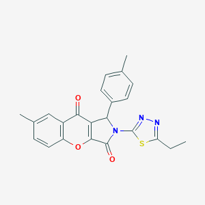 molecular formula C23H19N3O3S B265296 2-(5-Ethyl-1,3,4-thiadiazol-2-yl)-7-methyl-1-(4-methylphenyl)-1,2-dihydrochromeno[2,3-c]pyrrole-3,9-dione 