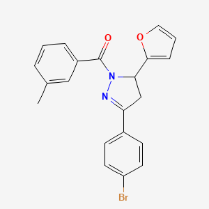 molecular formula C21H17BrN2O2 B2652989 [5-(4-Bromophenyl)-3-(furan-2-yl)-3,4-dihydropyrazol-2-yl]-(3-methylphenyl)methanone CAS No. 865616-00-8