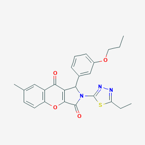 molecular formula C25H23N3O4S B265299 2-(5-Ethyl-1,3,4-thiadiazol-2-yl)-7-methyl-1-(3-propoxyphenyl)-1,2-dihydrochromeno[2,3-c]pyrrole-3,9-dione 