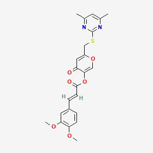 molecular formula C23H22N2O6S B2652992 (E)-6-(((4,6-dimethylpyrimidin-2-yl)thio)methyl)-4-oxo-4H-pyran-3-yl 3-(3,4-dimethoxyphenyl)acrylate CAS No. 1321900-03-1