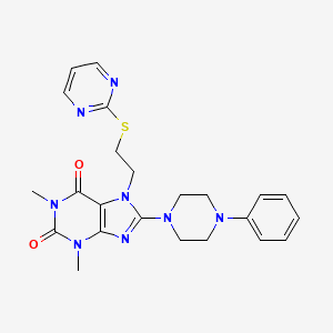molecular formula C23H26N8O2S B2652996 1,3-Dimethyl-8-(4-phenylpiperazin-1-yl)-7-(2-pyrimidin-2-ylsulfanylethyl)purine-2,6-dione CAS No. 864939-84-4