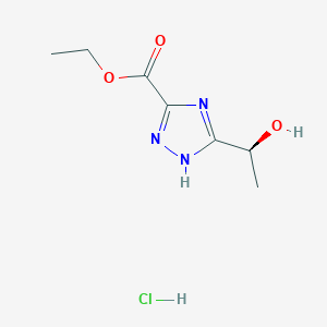 molecular formula C7H12ClN3O3 B2652999 Ethyl 5-[(1S)-1-hydroxyethyl]-1H-1,2,4-triazole-3-carboxylate;hydrochloride CAS No. 2503155-34-6