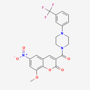 molecular formula C22H18F3N3O6 B2653012 8-Methoxy-6-nitro-3-[4-[3-(trifluoromethyl)phenyl]piperazine-1-carbonyl]chromen-2-one CAS No. 825599-89-1