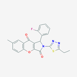 molecular formula C22H16FN3O3S B265302 2-(5-Ethyl-1,3,4-thiadiazol-2-yl)-1-(2-fluorophenyl)-7-methyl-1,2-dihydrochromeno[2,3-c]pyrrole-3,9-dione 