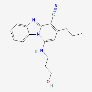 molecular formula C18H20N4O B2653041 1-[(3-Hydroxypropyl)amino]-3-propylpyrido[1,2-a]benzimidazole-4-carbonitrile CAS No. 612522-81-3