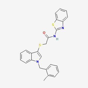 molecular formula C25H21N3OS2 B2653053 N-(benzo[d]thiazol-2-yl)-2-((1-(2-methylbenzyl)-1H-indol-3-yl)thio)acetamide CAS No. 689267-80-9