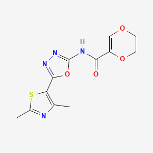 molecular formula C12H12N4O4S B2653066 N-(5-(2,4-二甲基噻唑-5-基)-1,3,4-恶二唑-2-基)-5,6-二氢-1,4-二氧杂环-2-甲酰胺 CAS No. 1251543-79-9