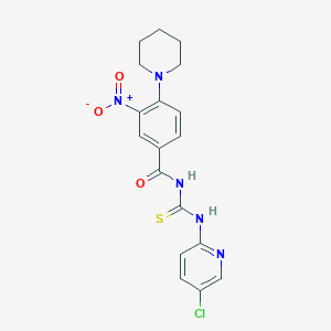molecular formula C18H18ClN5O3S B2653068 N-((5-氯吡啶-2-基)氨基甲酰硫代)-3-硝基-4-(哌啶-1-基)苯甲酰胺 CAS No. 838810-96-1