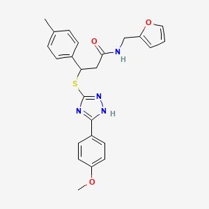 N-(furan-2-ylmethyl)-3-[[5-(4-methoxyphenyl)-1H-1,2,4-triazol-3-yl]sulfanyl]-3-(4-methylphenyl)propanamide
