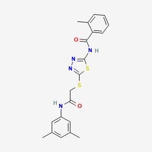 molecular formula C20H20N4O2S2 B2653112 N-(5-((2-((3,5-dimethylphenyl)amino)-2-oxoethyl)thio)-1,3,4-thiadiazol-2-yl)-2-methylbenzamide CAS No. 392296-25-2