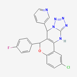 molecular formula C22H14ClFN6O B2653116 2-chloro-6-(4-fluorophenyl)-7-(pyridin-3-yl)-7,12-dihydro-6H-chromeno[4,3-d]tetrazolo[1,5-a]pyrimidine CAS No. 923173-34-6
